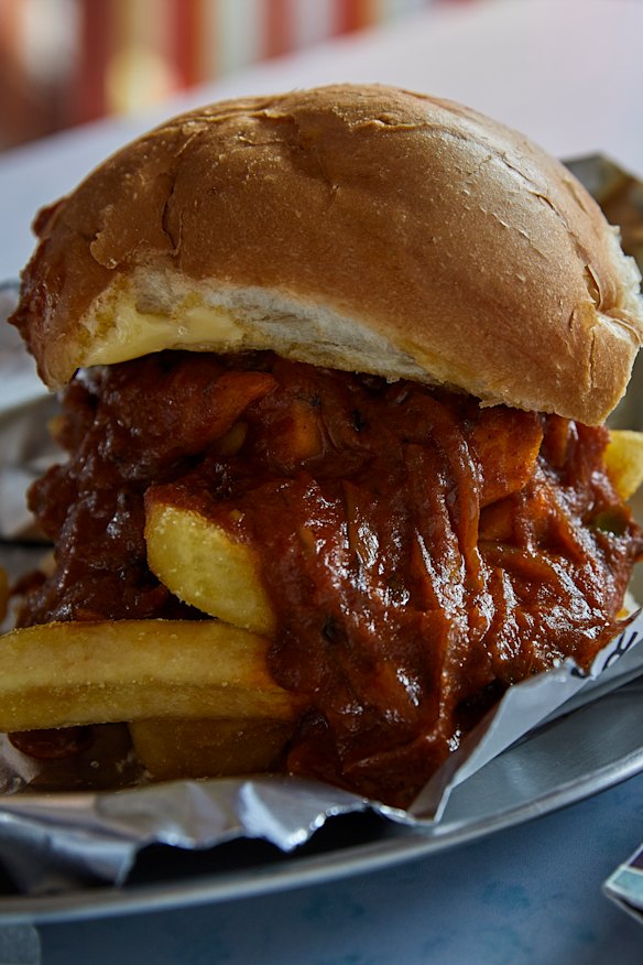 Chip butty with butter chicken gravy.