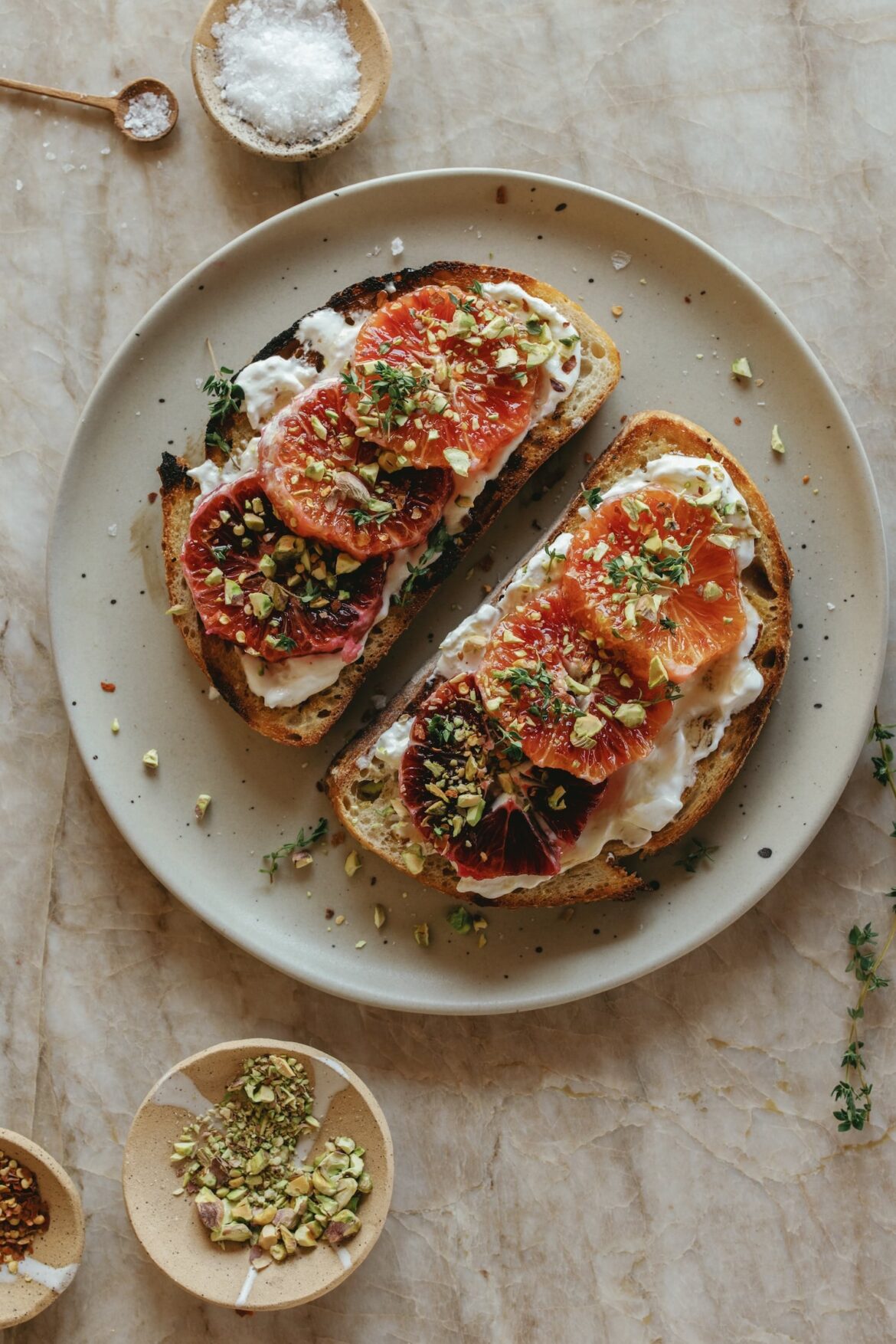 Blood Orange Burrata Toast with Pistachios & Honey