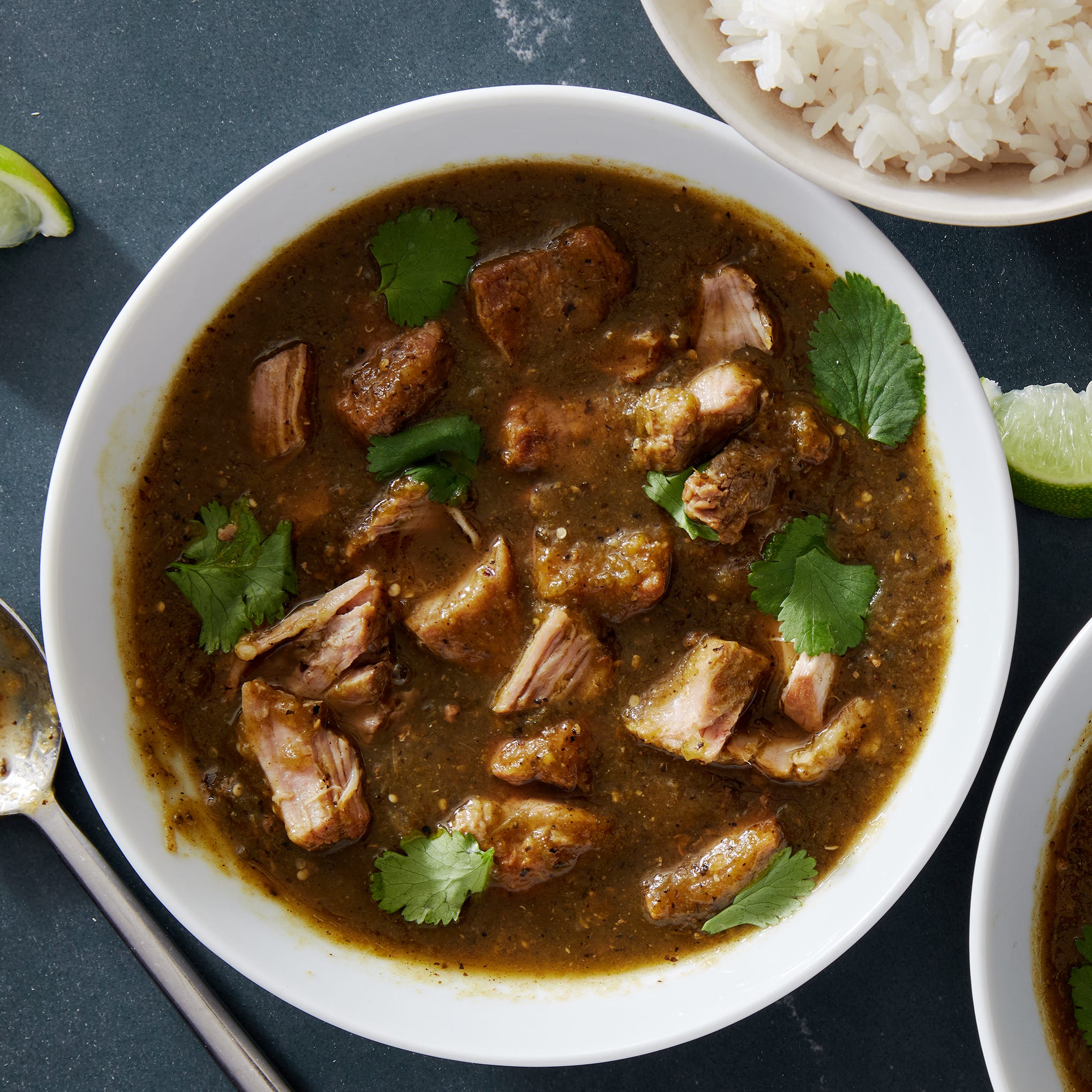 chile verde topped with cilantro in a bowl