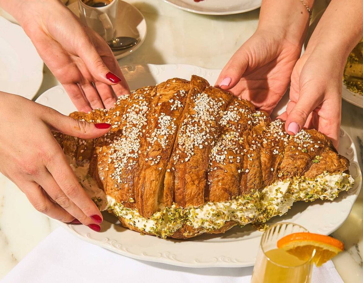 One of Manchester’s popular Italian restaurants has launched a giant, foot-long croissant filled with layers of pistachio cream or prosciutto di Parma