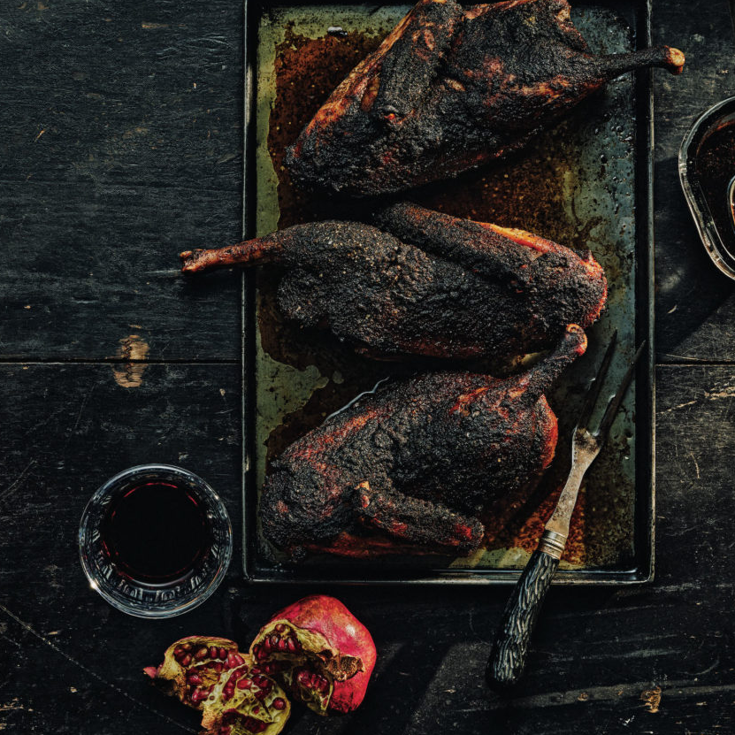 ROASTED COFFEE-RUBBED DUCK 
Louisiana’s Grosse Savanne Lodge dresses up duck with tangy pomegranate sauce and a Cajun flair.
Get the recipe
