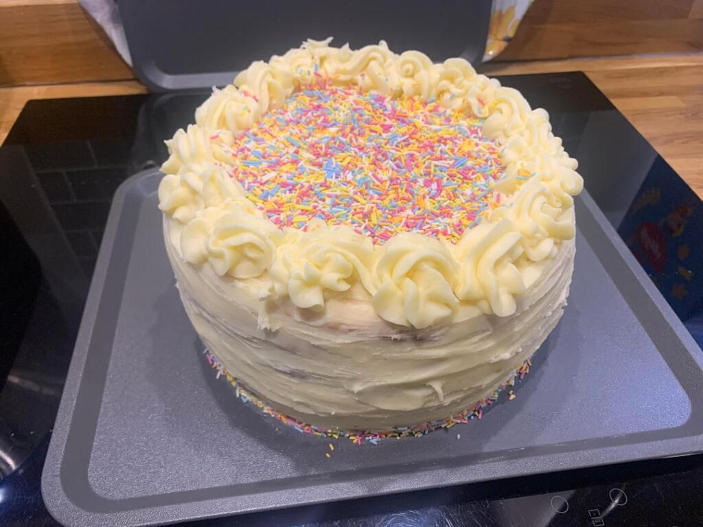 5 layer rainbow cake (I dropped the red layer when it came out the oven I don’t want to talk about it)