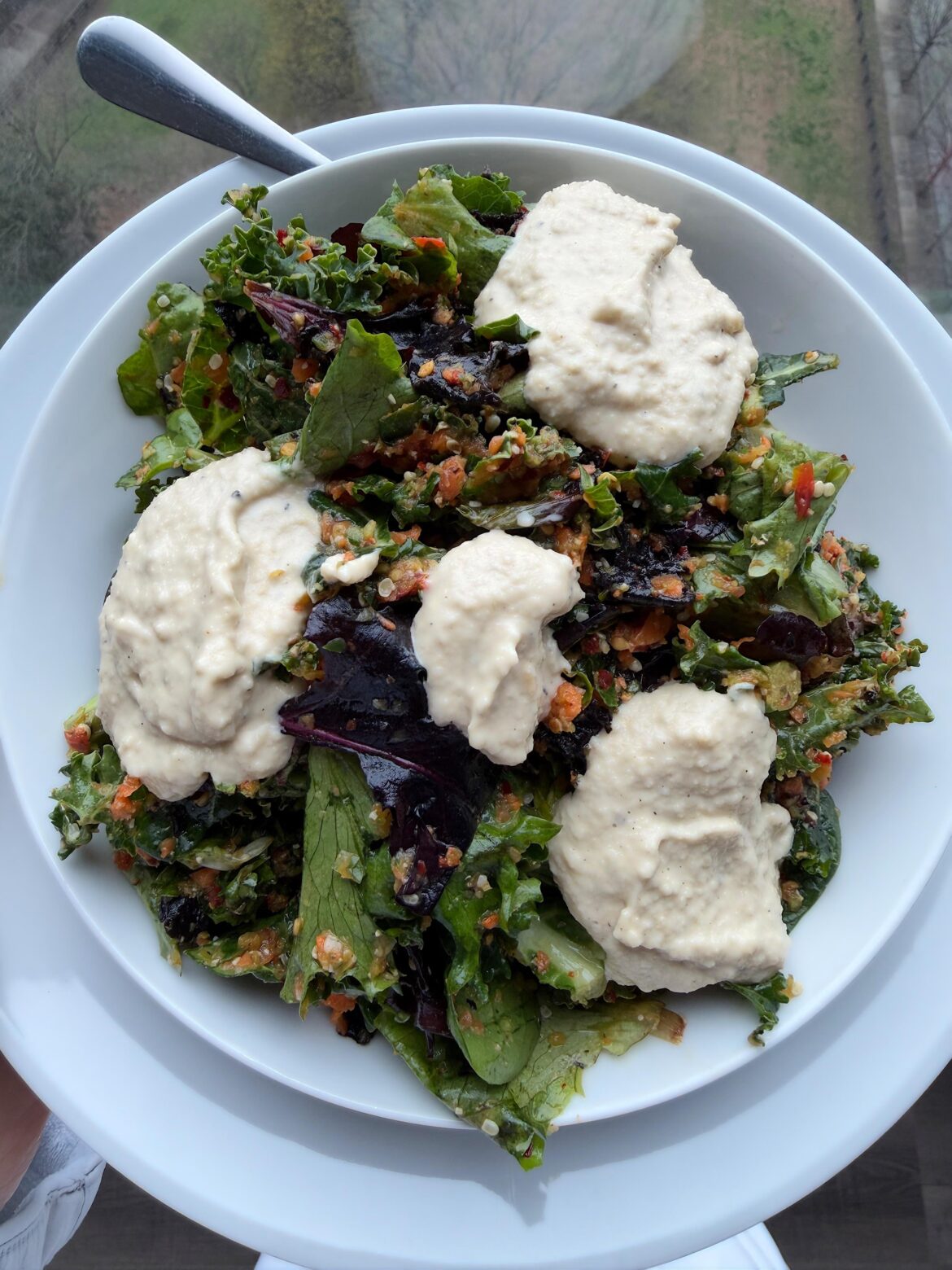 Ultimate Organic Raw Greens Salad Featuring Raw Cashew Cream Dressing