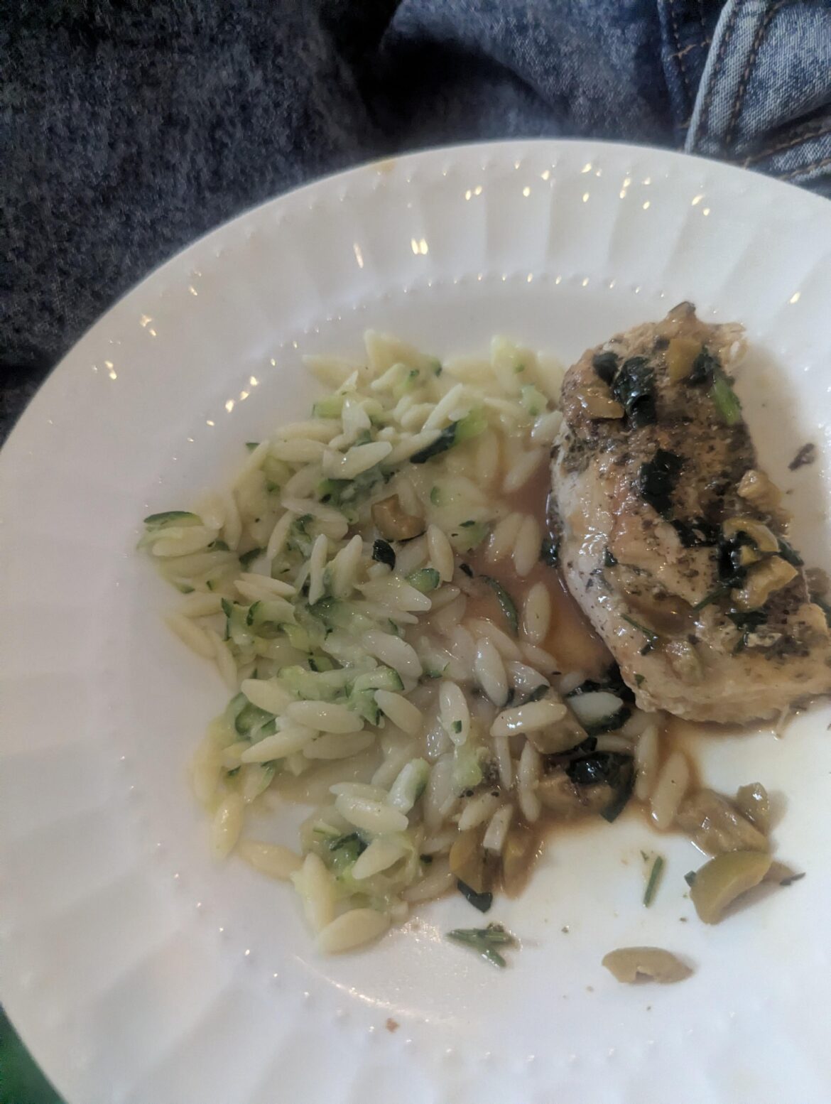 Herbed chicken and creamy lemon zucchini orzo