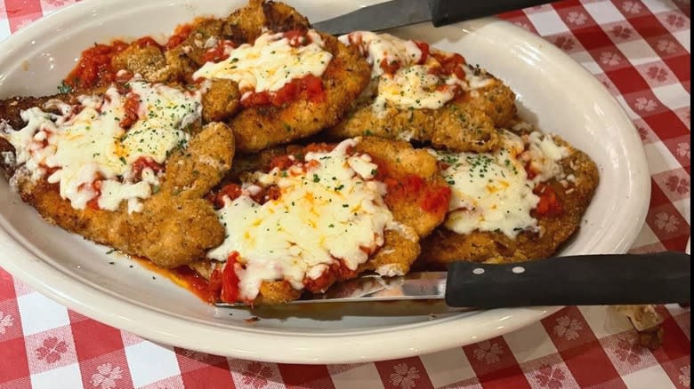 A plate of chicken Parmesan at Buca di Beppo