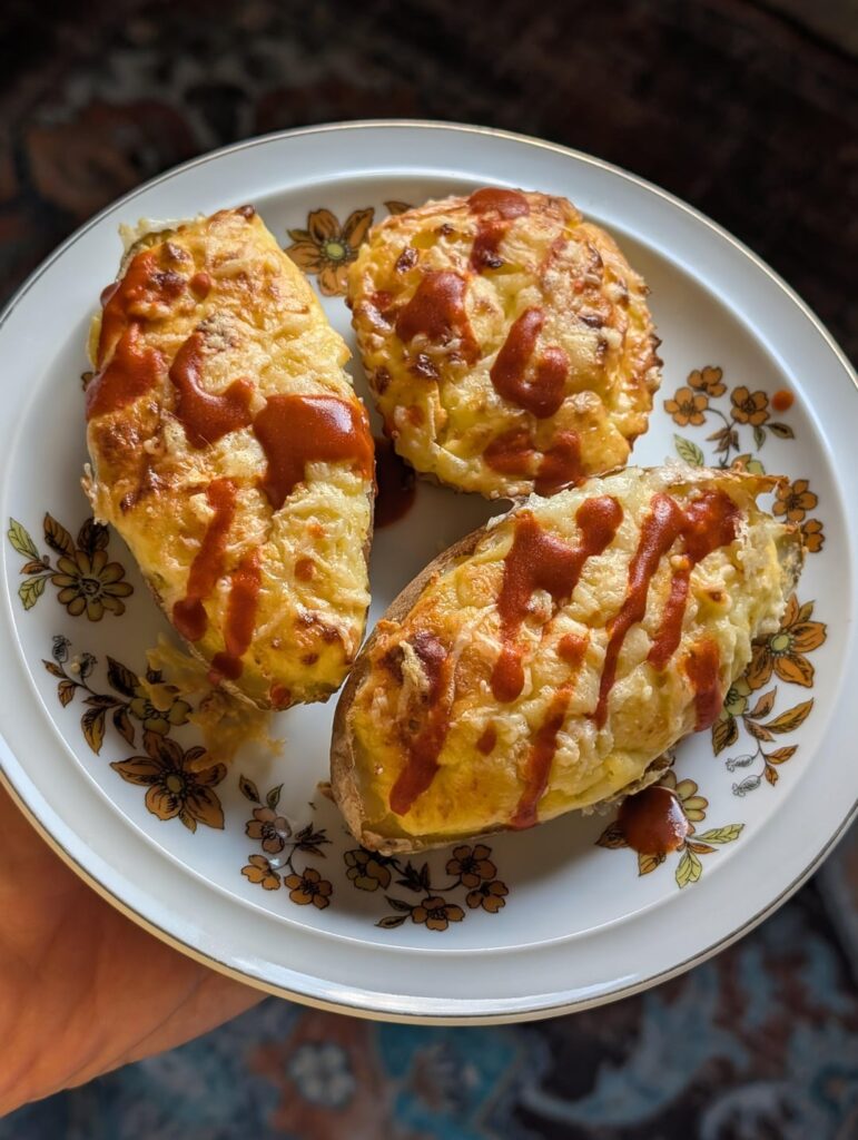 Egg and cheese twice baked potato
