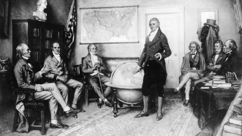 James Monroe, the fifth president of the United States, in a room with a group of men