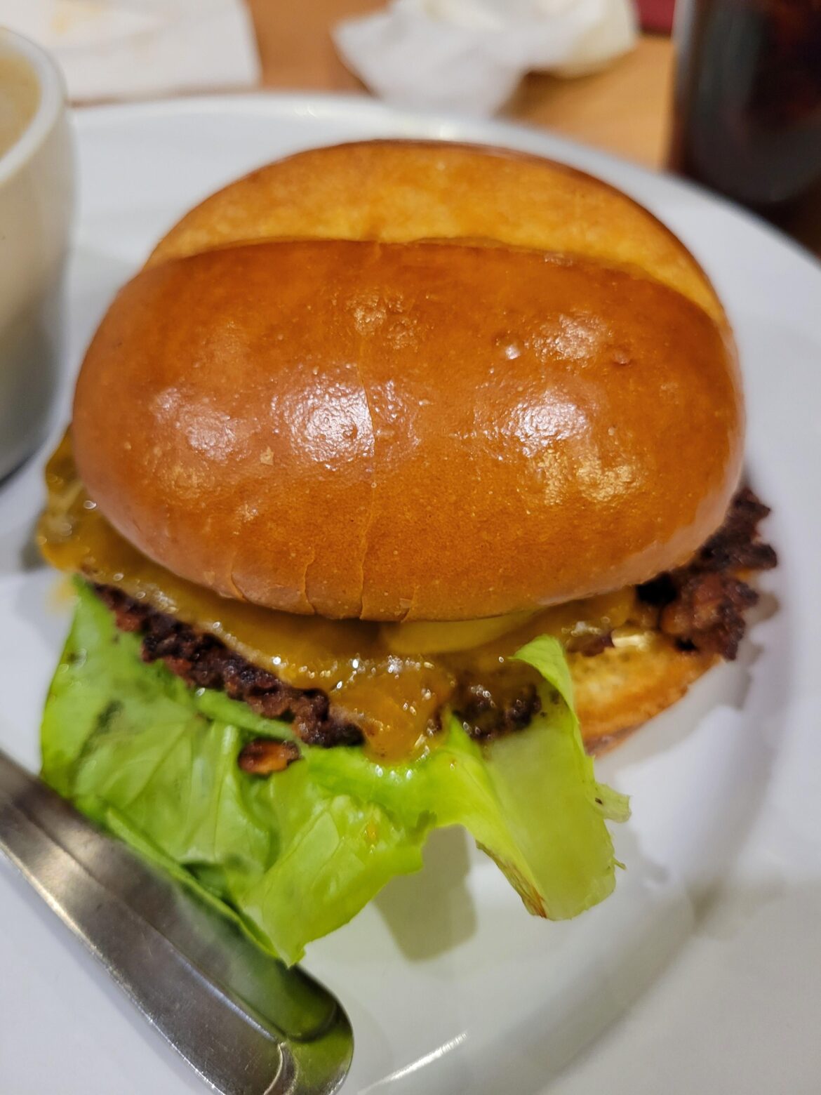 A burger on a brioche bun