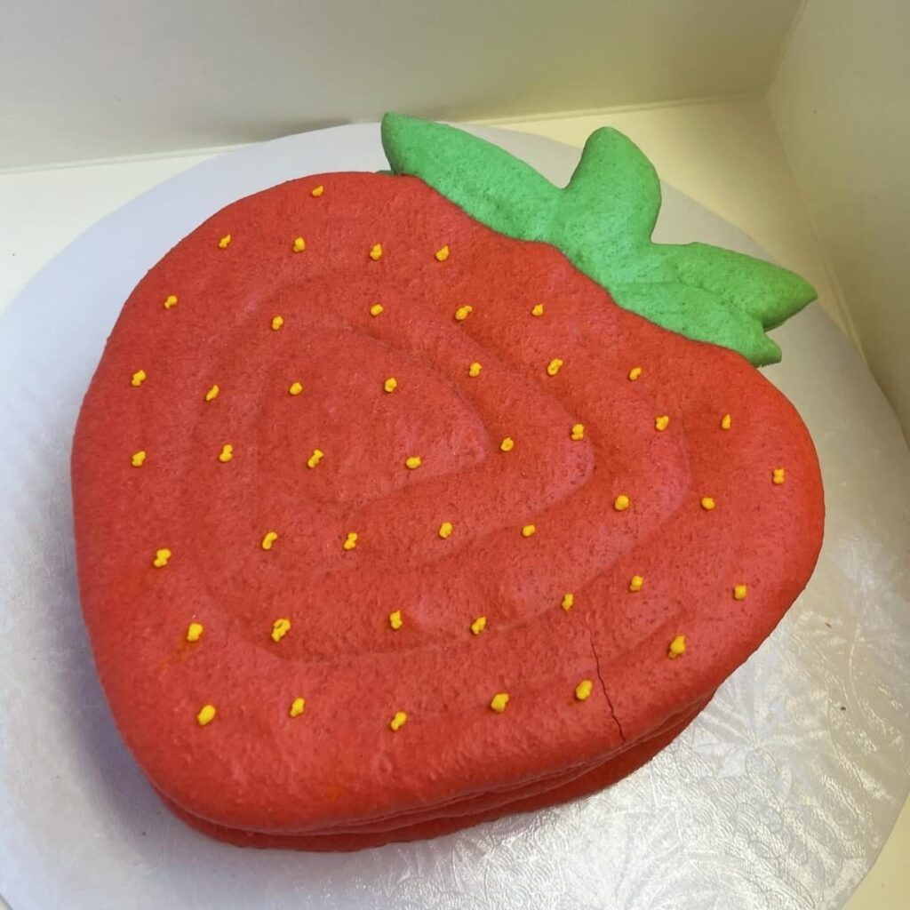 Strawberry Macaron Cake with Dark Chocolate Ganache and Fresh Strawberry Filling