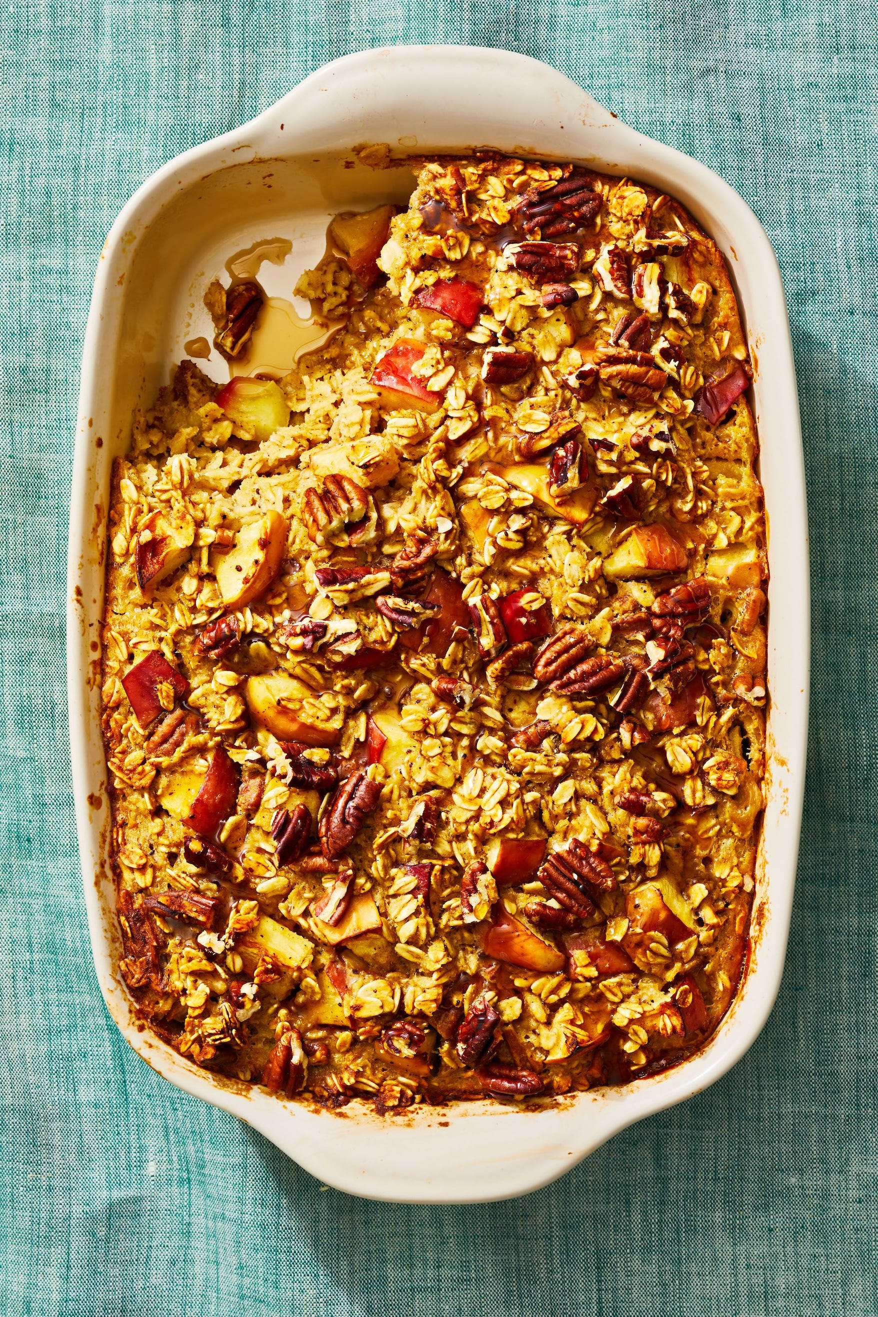 double apple baked oatmeal in a baking dish