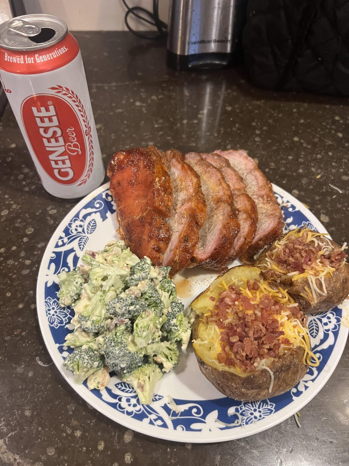 Smoked a pork loin today, and made broccoli salad / loaded baked potatoes.