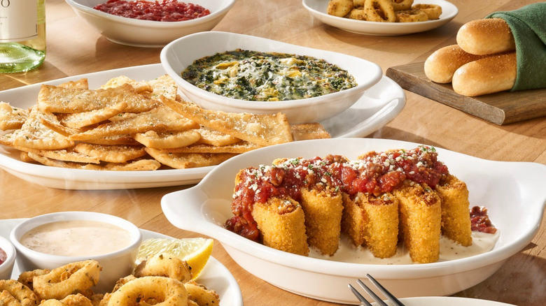 assortment of Olive Garden appetizers