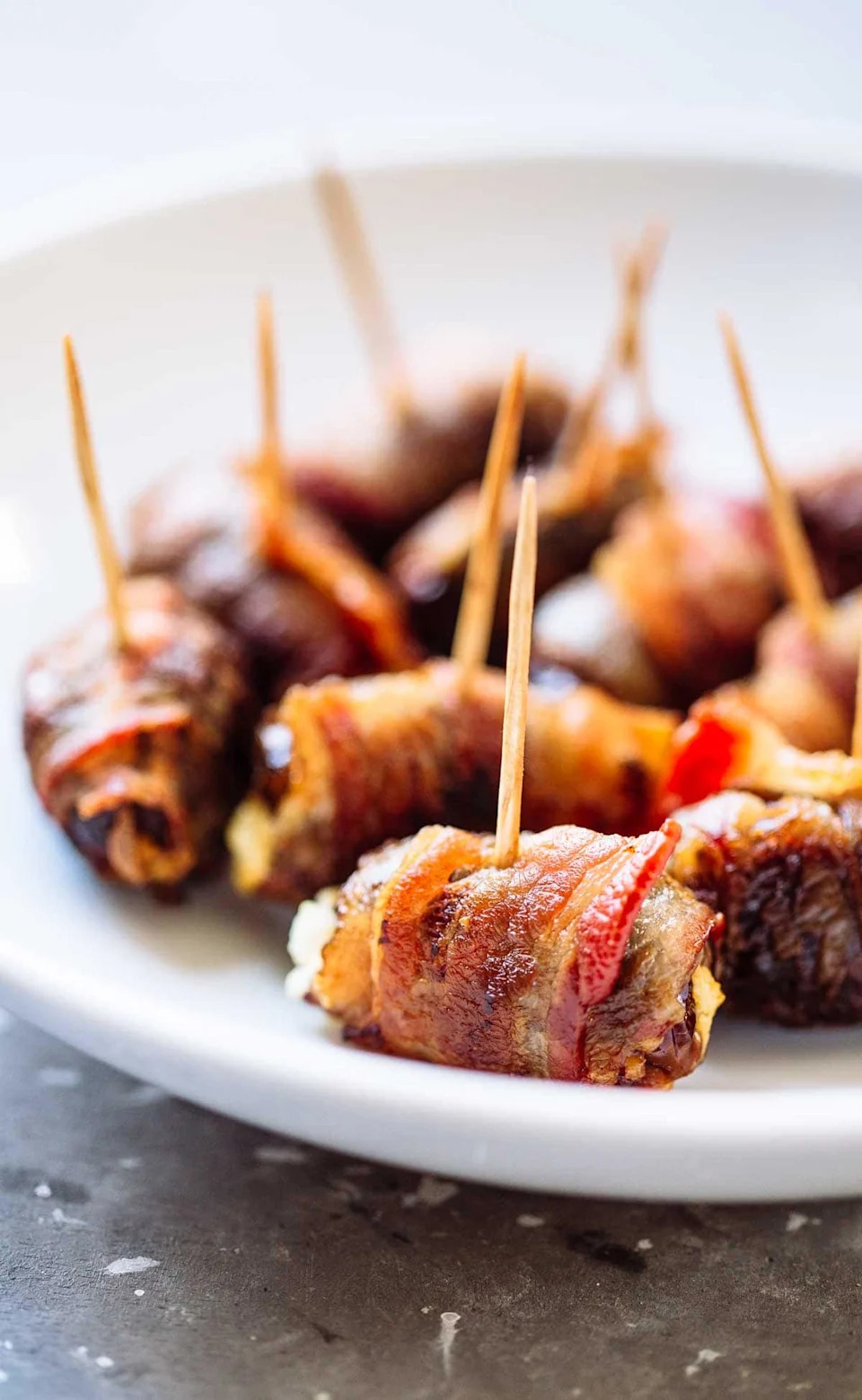 Bacon-wrapped dates with goat cheese