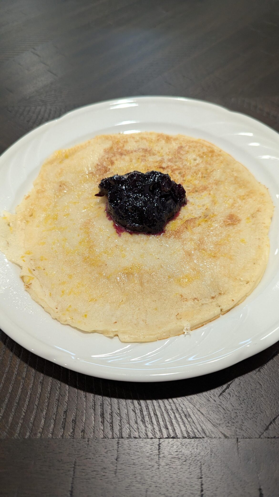 Homemade Buttermilk lemon pancake and blueberry preserves