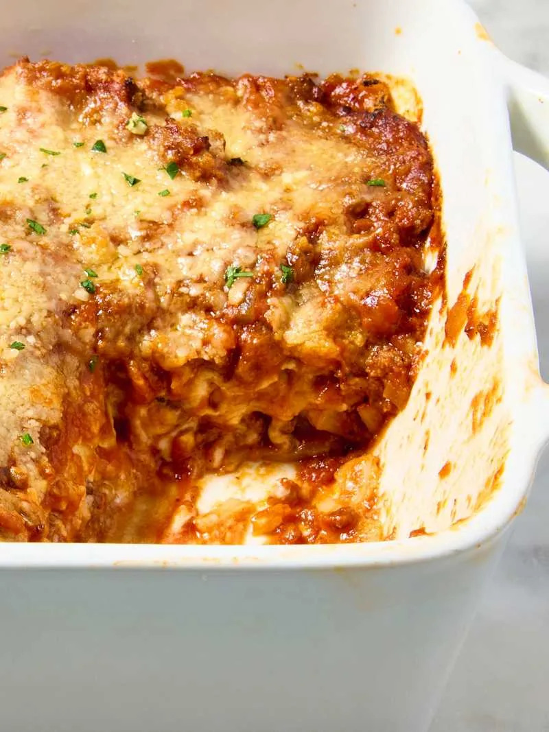 A baking dish of lasagna