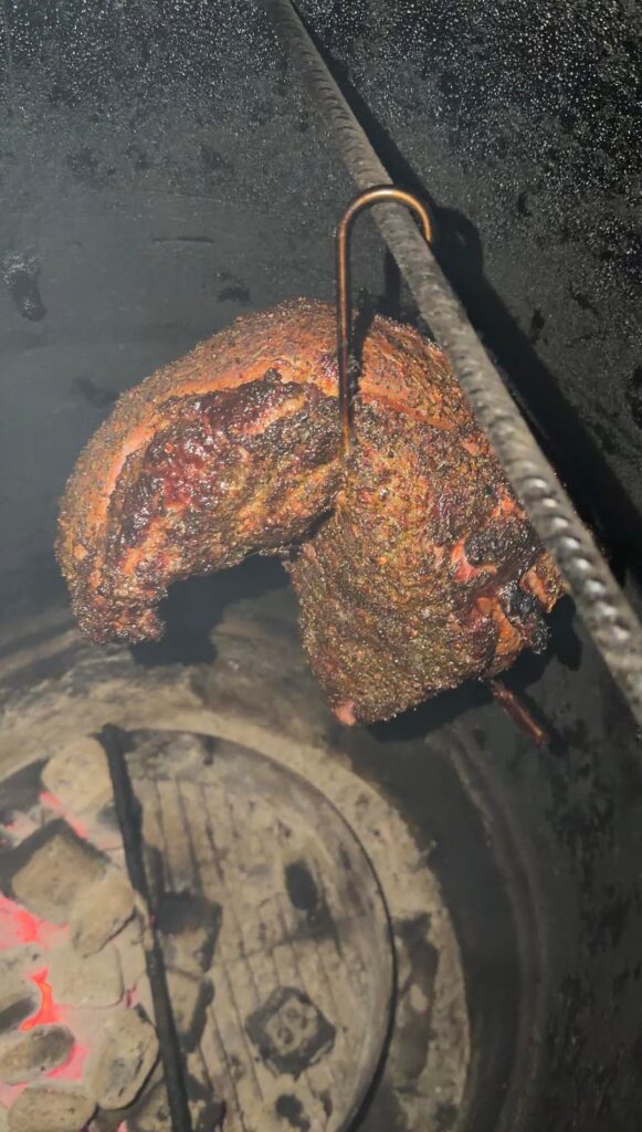 Tri tip hung on the Pit Barrel Cooker. Tri tip hung on the Pit Barrel Cooker.