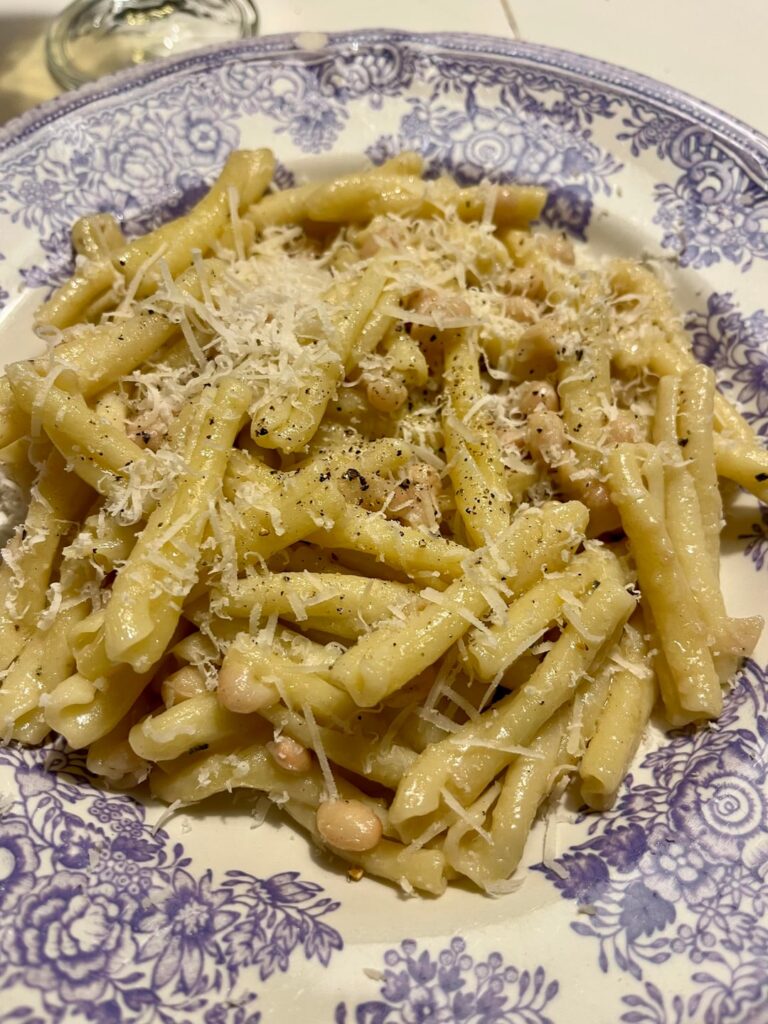 Casarecce with white beans in browned butter, rosemary, Parmigiano, garlic and some lemon