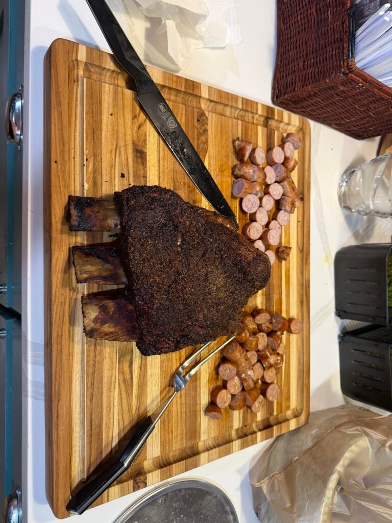 Nothing like some Dino ribs and craft sausages from the local farmers market!