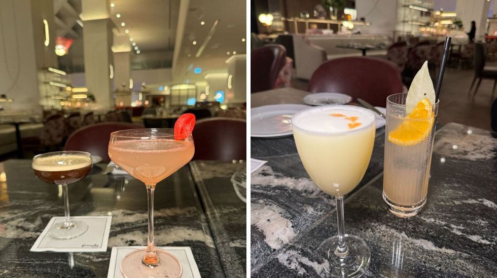 Four cocktails and mocktails on a table at a Toronto restaurant.