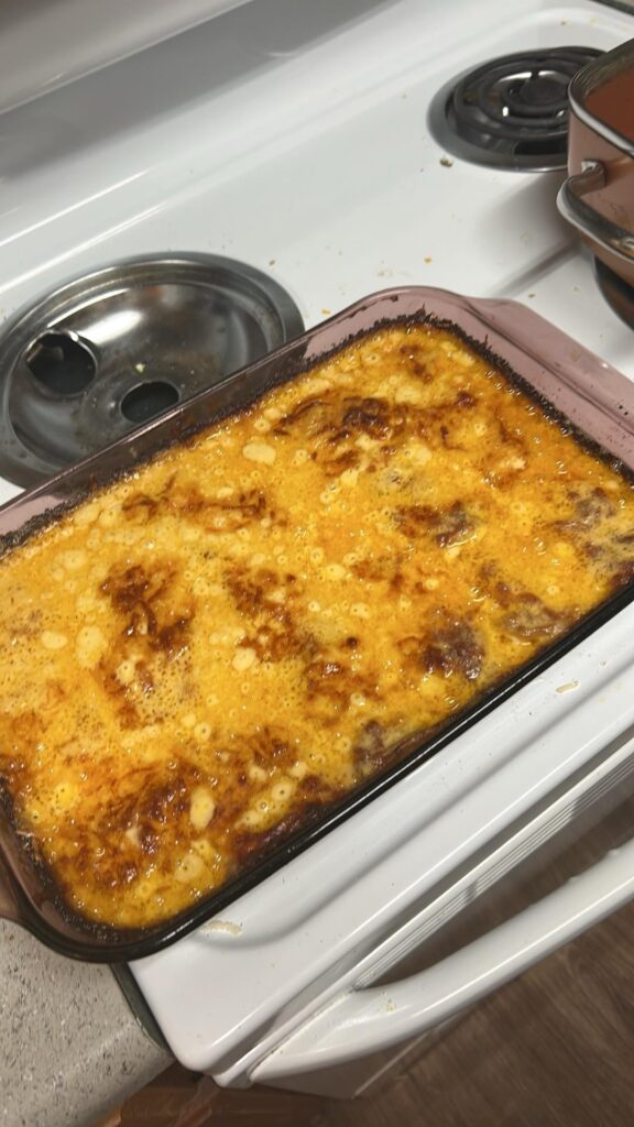 Scalloped potatoes but I decided to replace half the potatoes with onions instead