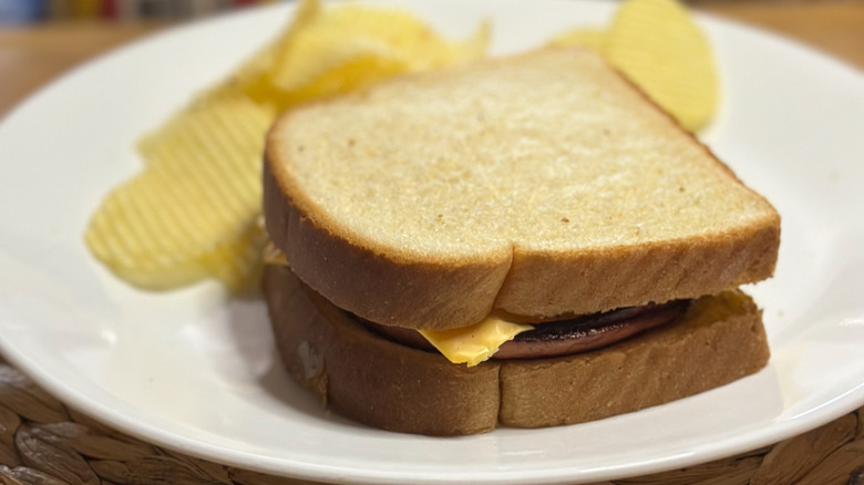 Fried bologna and cheese sandwich