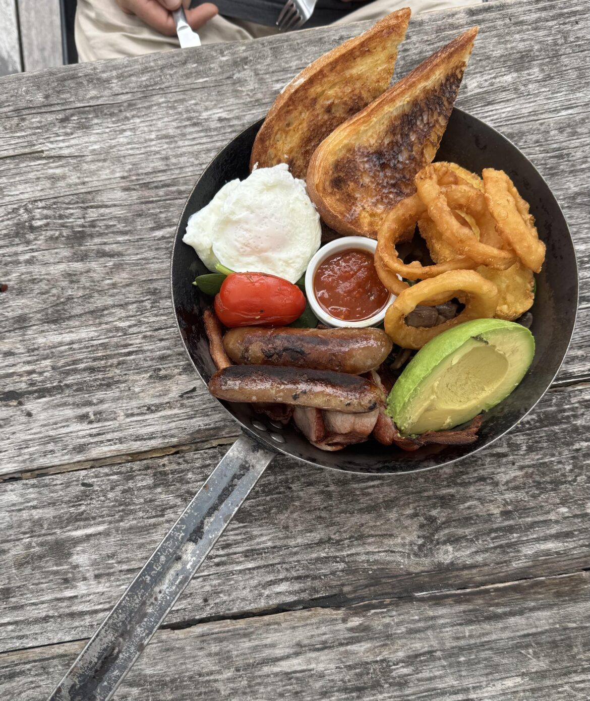 Big breakfast in a frying pan