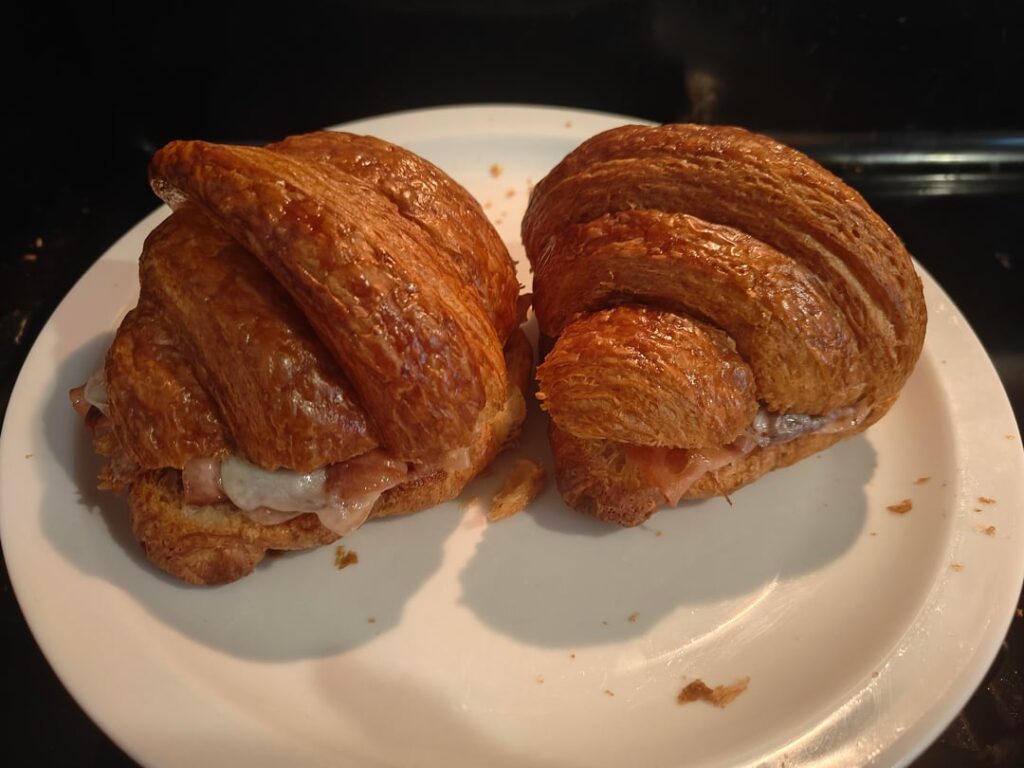 Coffee shop was out of ham+cheese croissants so I got plain and made Bourdain sandwiches