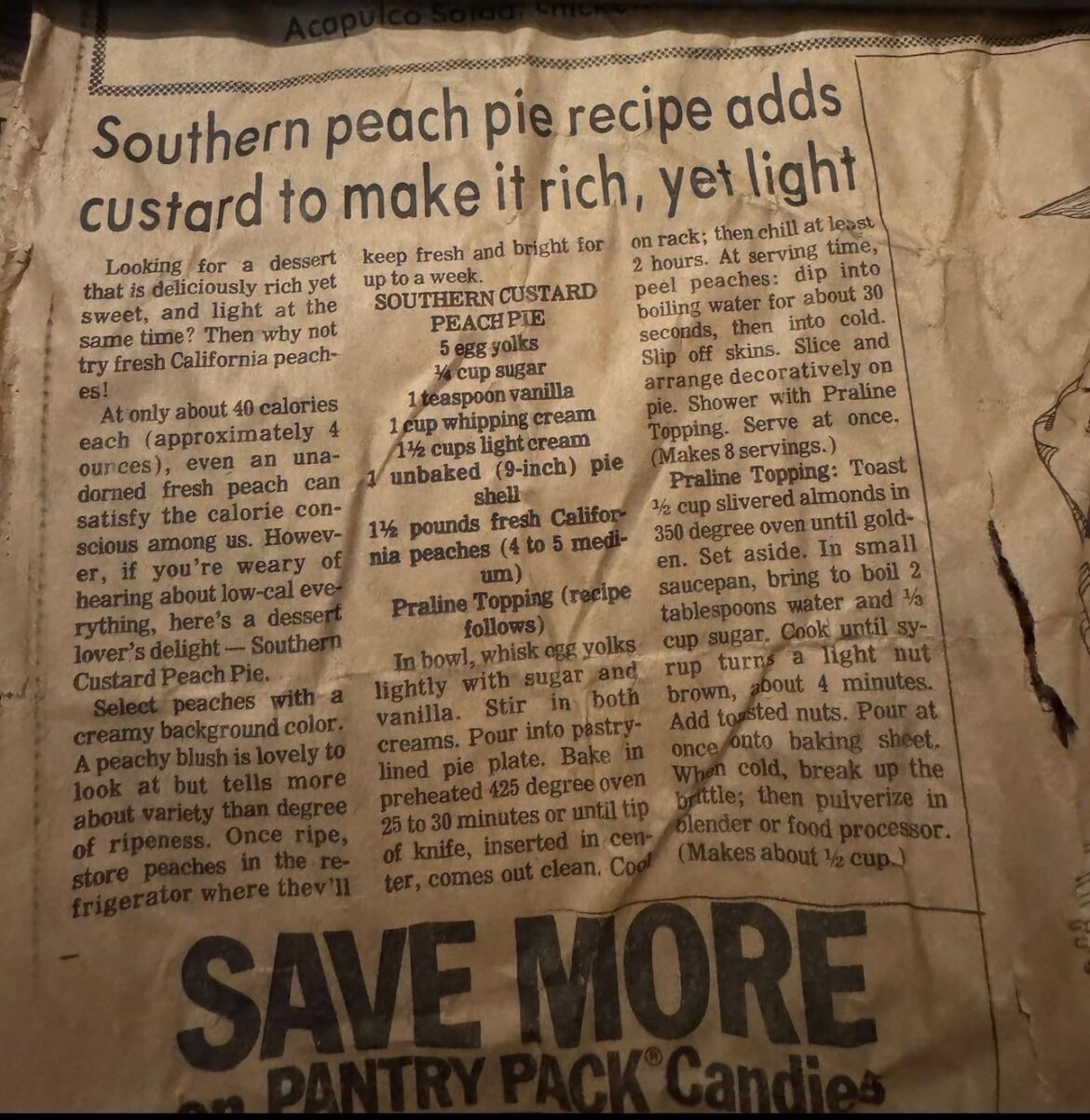 Peach pie recipe from August 16, 1978
