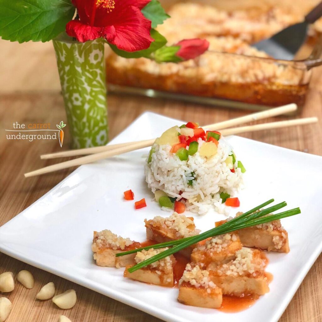 Sweet & Sour Macadamia Crusted Tofu 🌺 easy & delish!