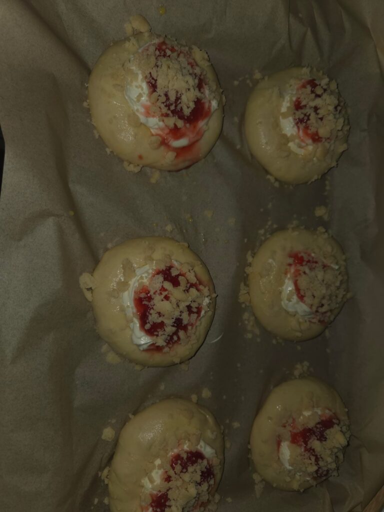 Strawberry cheesecake buns i made last night