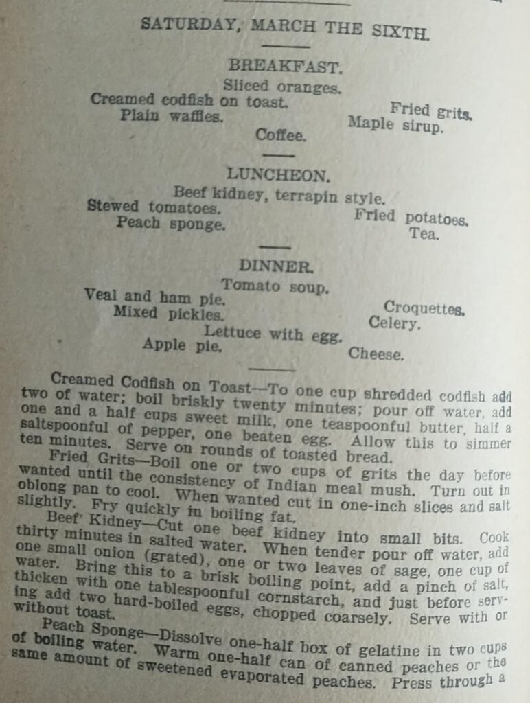 Menu March 6th 1896
