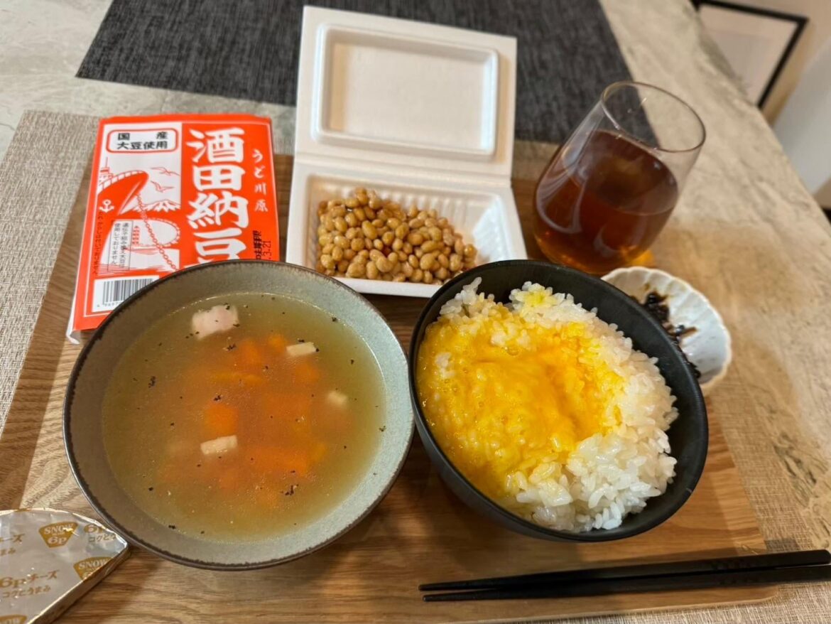 My current Japanese breakfast obsession: natto, tamago kake gohan… and cheese. Do people actually like natto outside Japan?