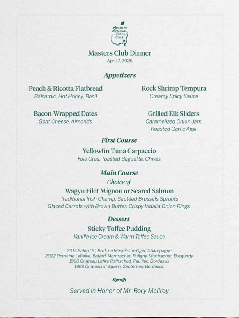 Wine pairings at the Masters dinner