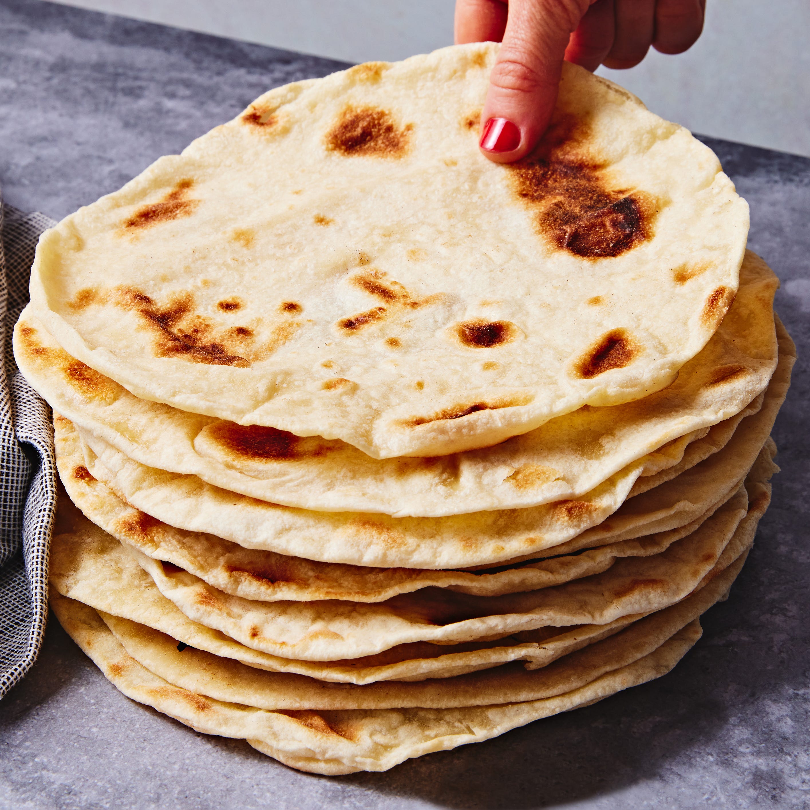 homemade tortillas in a stack