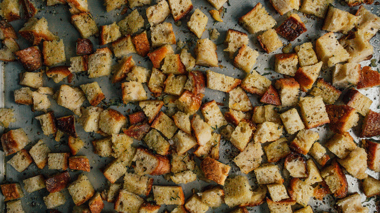 A sheet of croutons