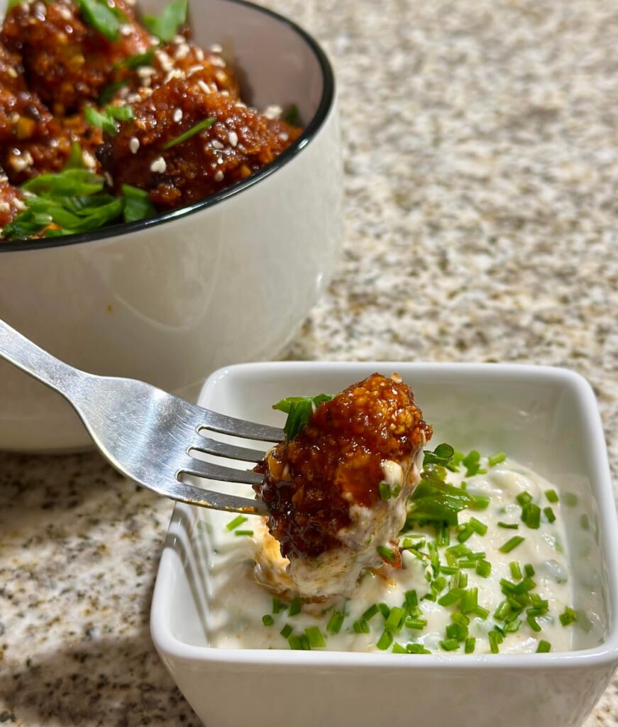 Korean “fried” cauliflower and chive mayonnaise