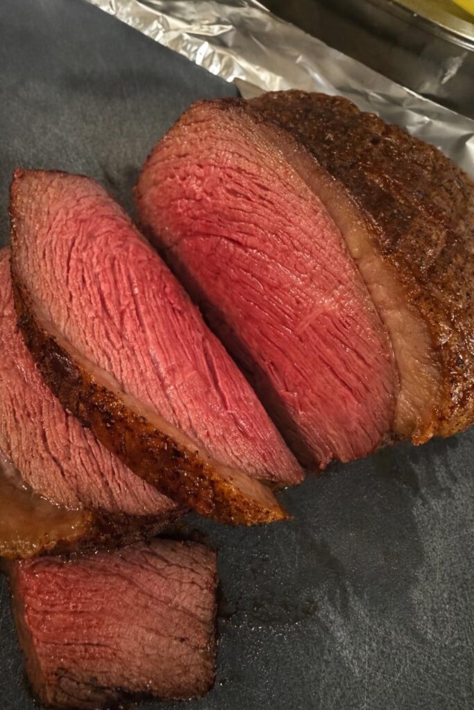 Reverse seared picanha. Without thermometer bc it accidentally got blended up and broken in sink. Still ended up amazing.