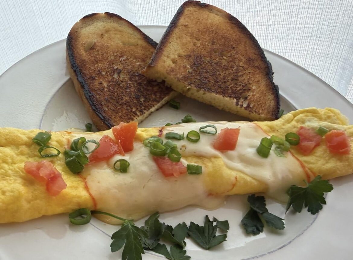 Cheese omelette with sourdough toast