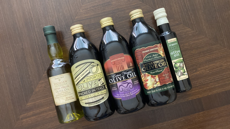 bottles of Trader Joes olive oil