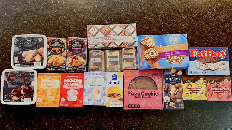 Overhead shot of packages of Aldi frozen desserts