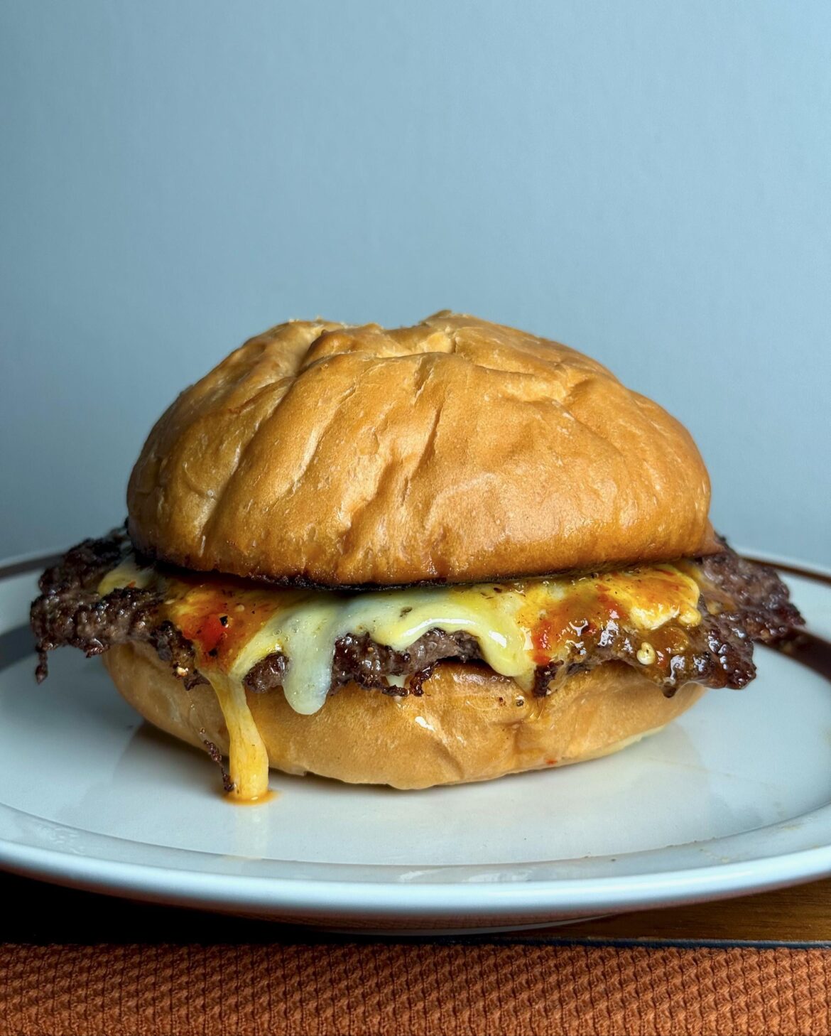 Simple smash with Colby Jack and fresh roasted salsa.