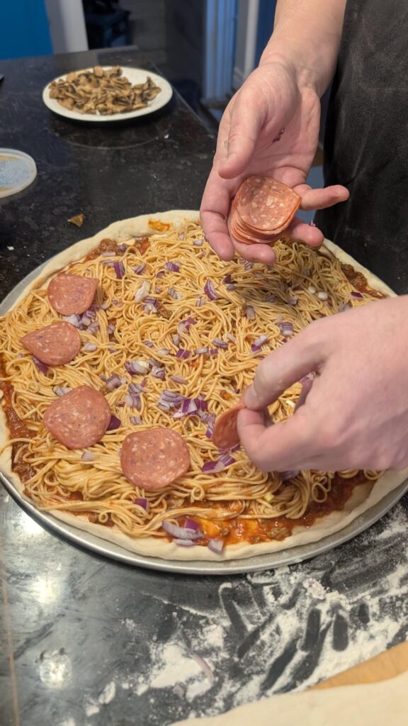 Homemade pizzaghetti, was told this belongued here