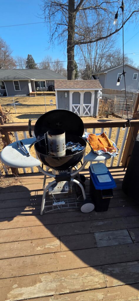 My kettle. Started of with the masters touch i found on FB for $50 that was basically new, then found this one for $75. Sold the masters touch for $100. Love grilling and smoking on it. I find the 2x2 with 1 row of charcoal on top snake method works best for me with lump wood for smoke