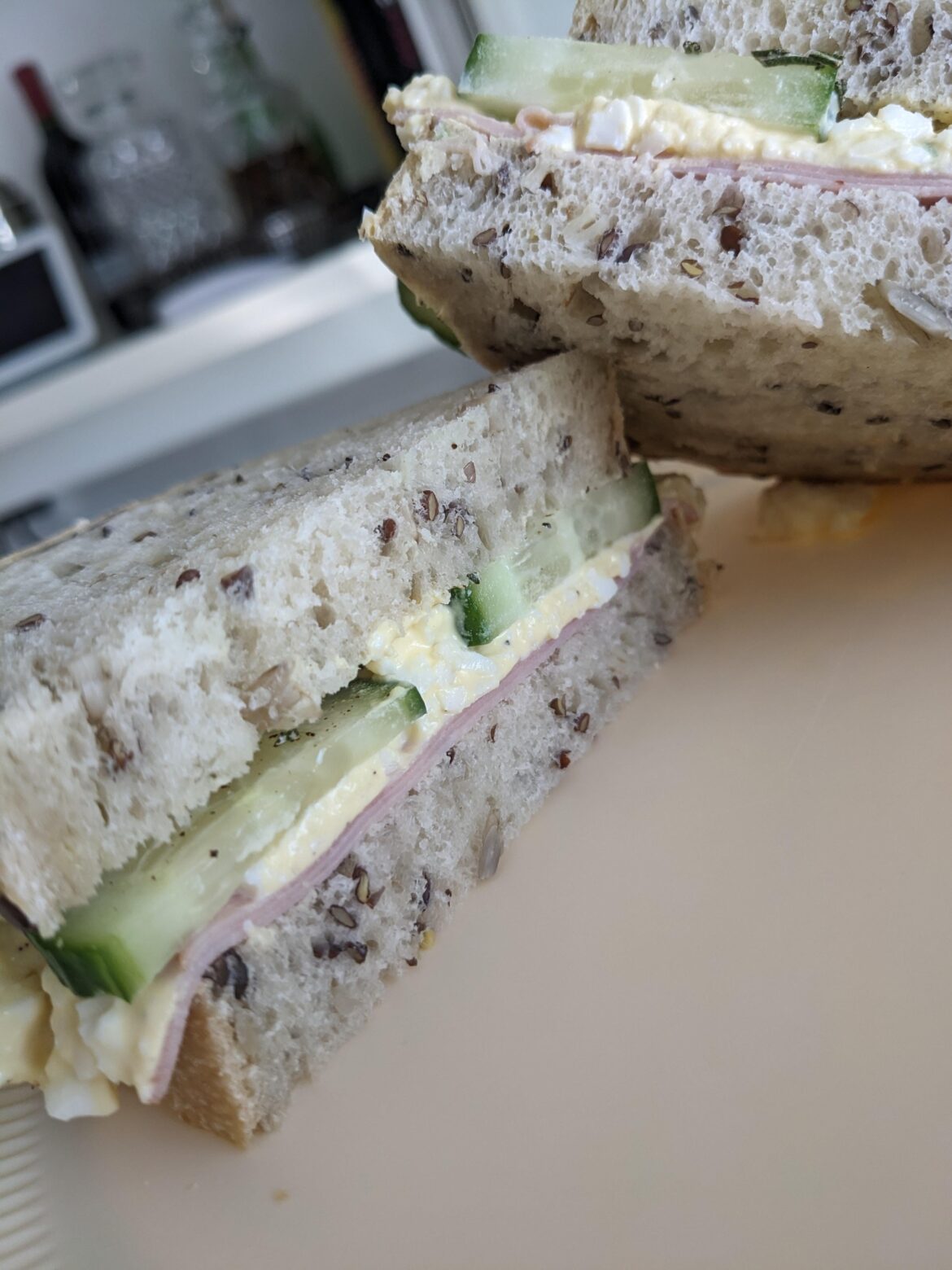 Egg Salad and Cucumbers on a Sunflower Flax Sourdough
