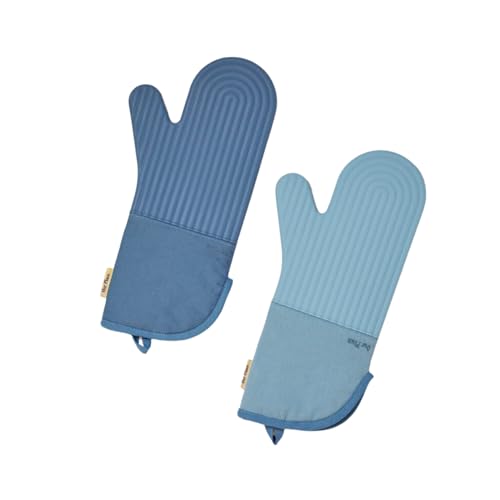 Hot Mitts - Premium Silicone &amp; Cotton Twill Oven Mitts | Machine Washable,set of 2 With Magnet &amp; Hanging Loop | Heat Resistant Up to 550&deg;f | Blue Salt