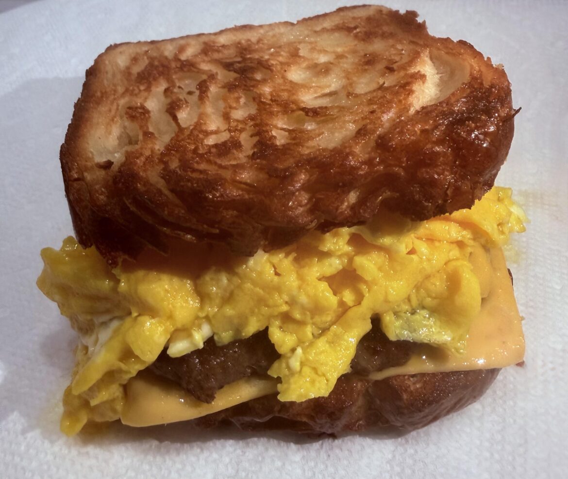 Sausage Egg and Cheese on Croissant Bread