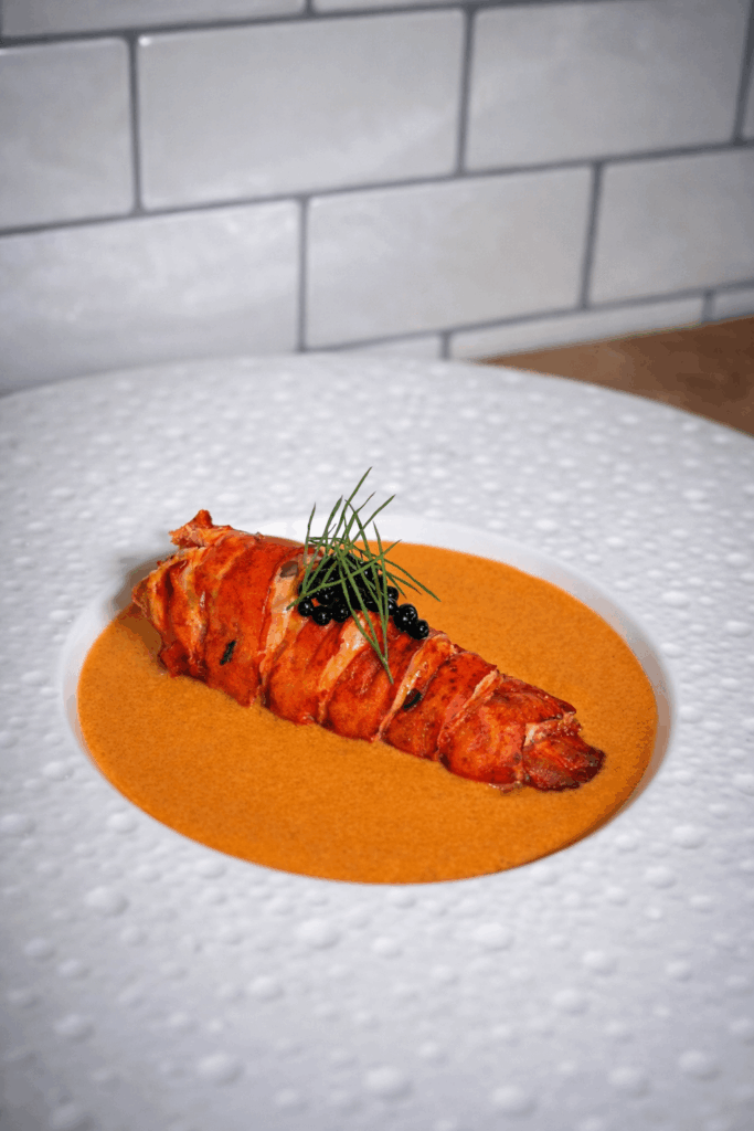 Scottish lobster tail with Sevruga Caviar, dill and lobster bisque