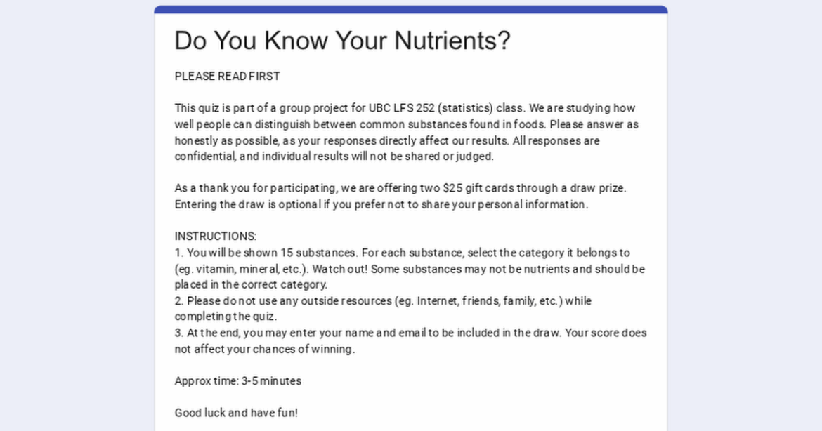 Quick 2-min survey on nutrition knowledge (chance to win $25 gift card!)