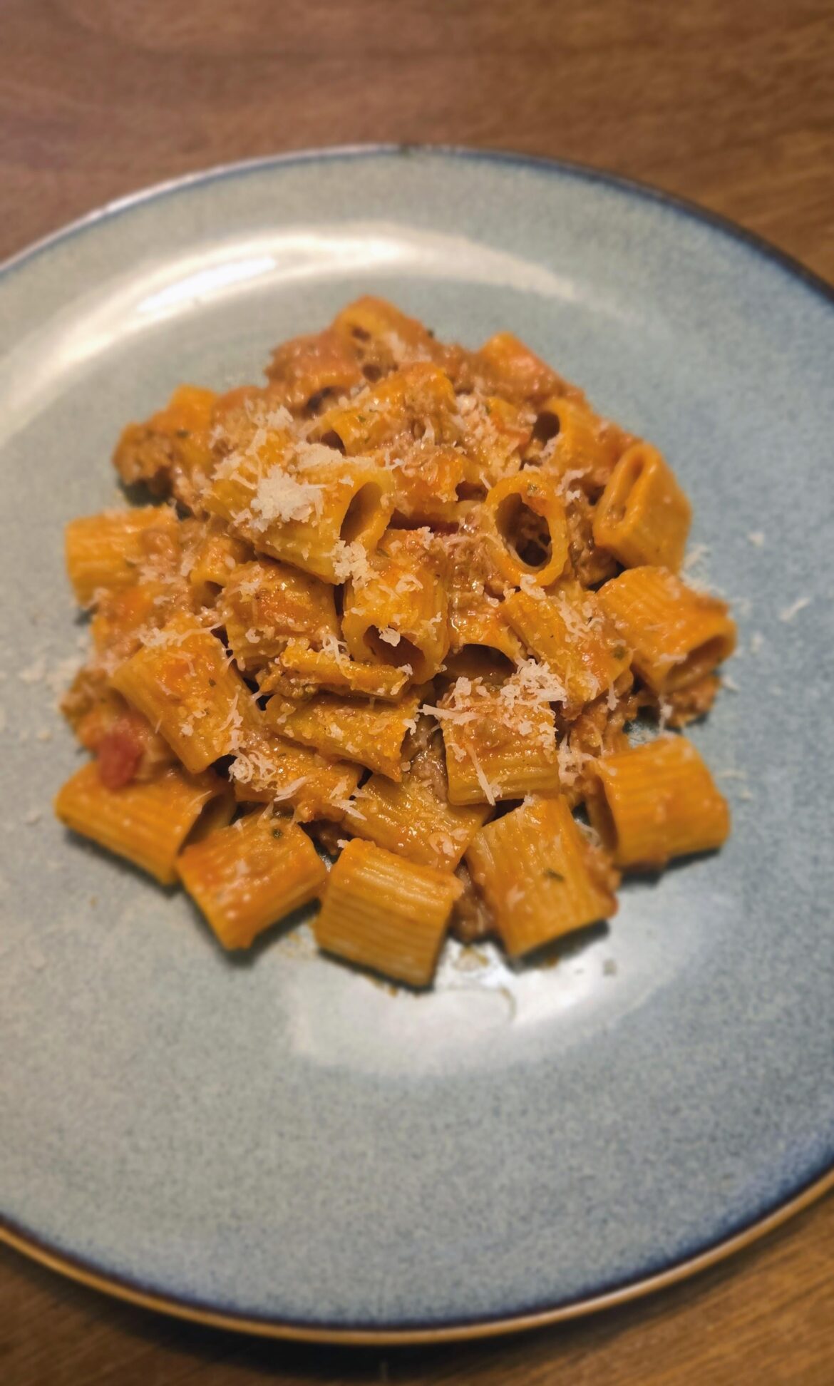 26 Days Sober. Mezzi Rigatoni with Spicy Sausage Ragu.