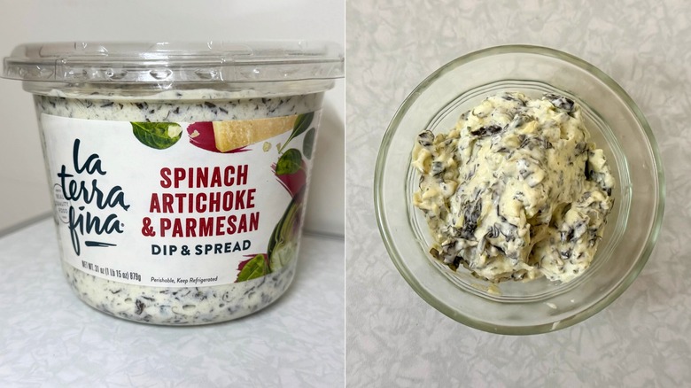 Package of La Terra Fina Spinach Artichoke & Parmesan Dip & Spread beside small, filled bowl